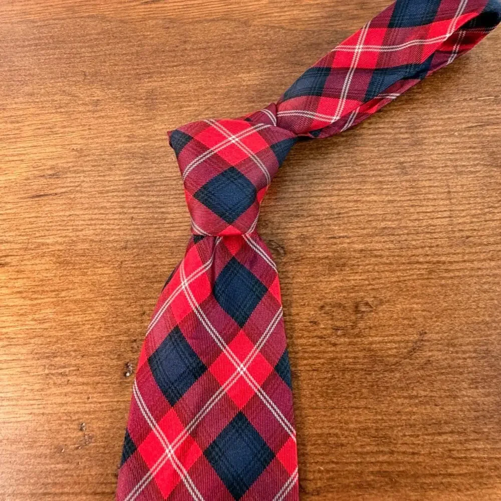 Tommy Hilfiger Red Navy Blue Plaid Tartan Silk Necktie